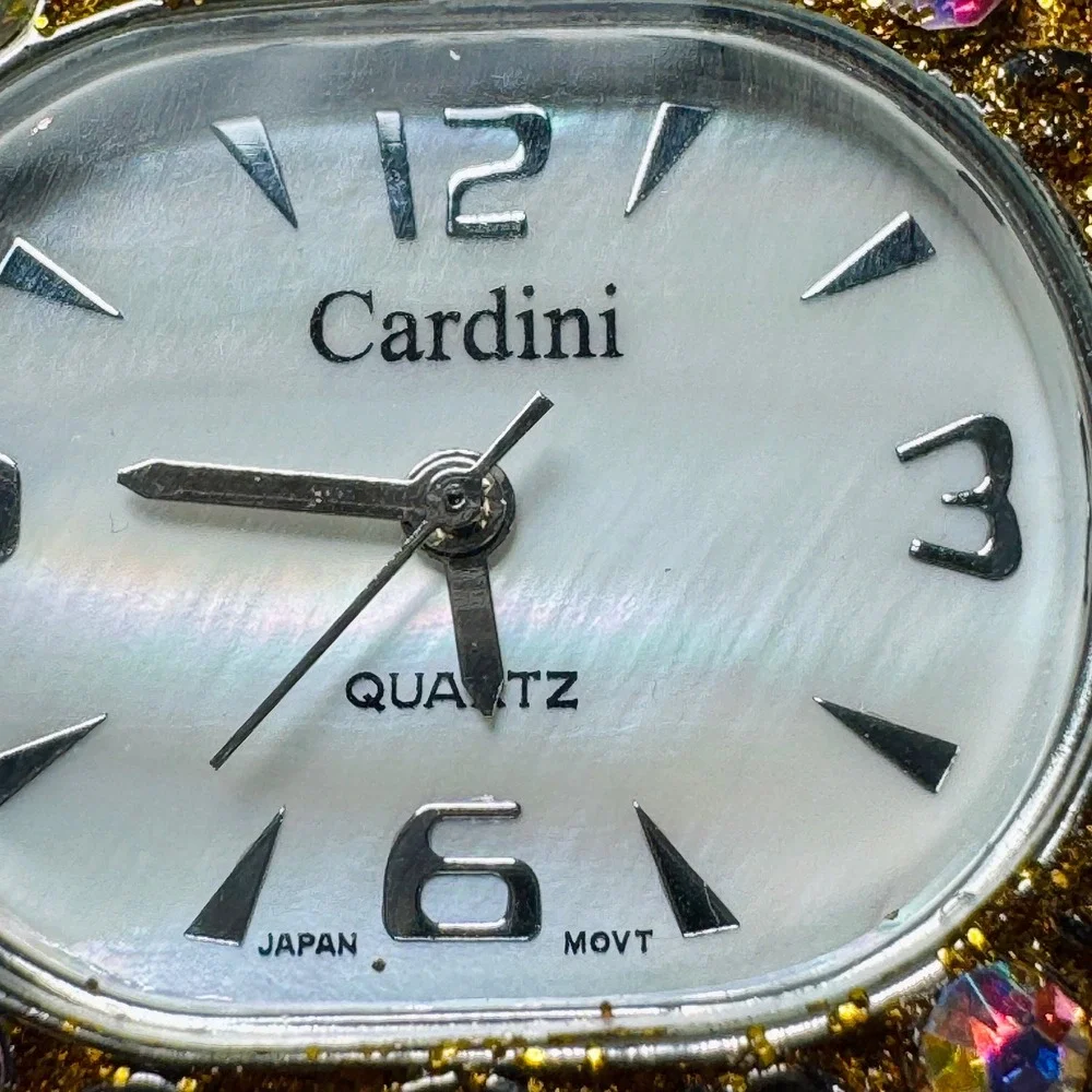 Cardini Two Tone Watch Crystal Gold‎ Silver Filigree Bangle Coquette Statement